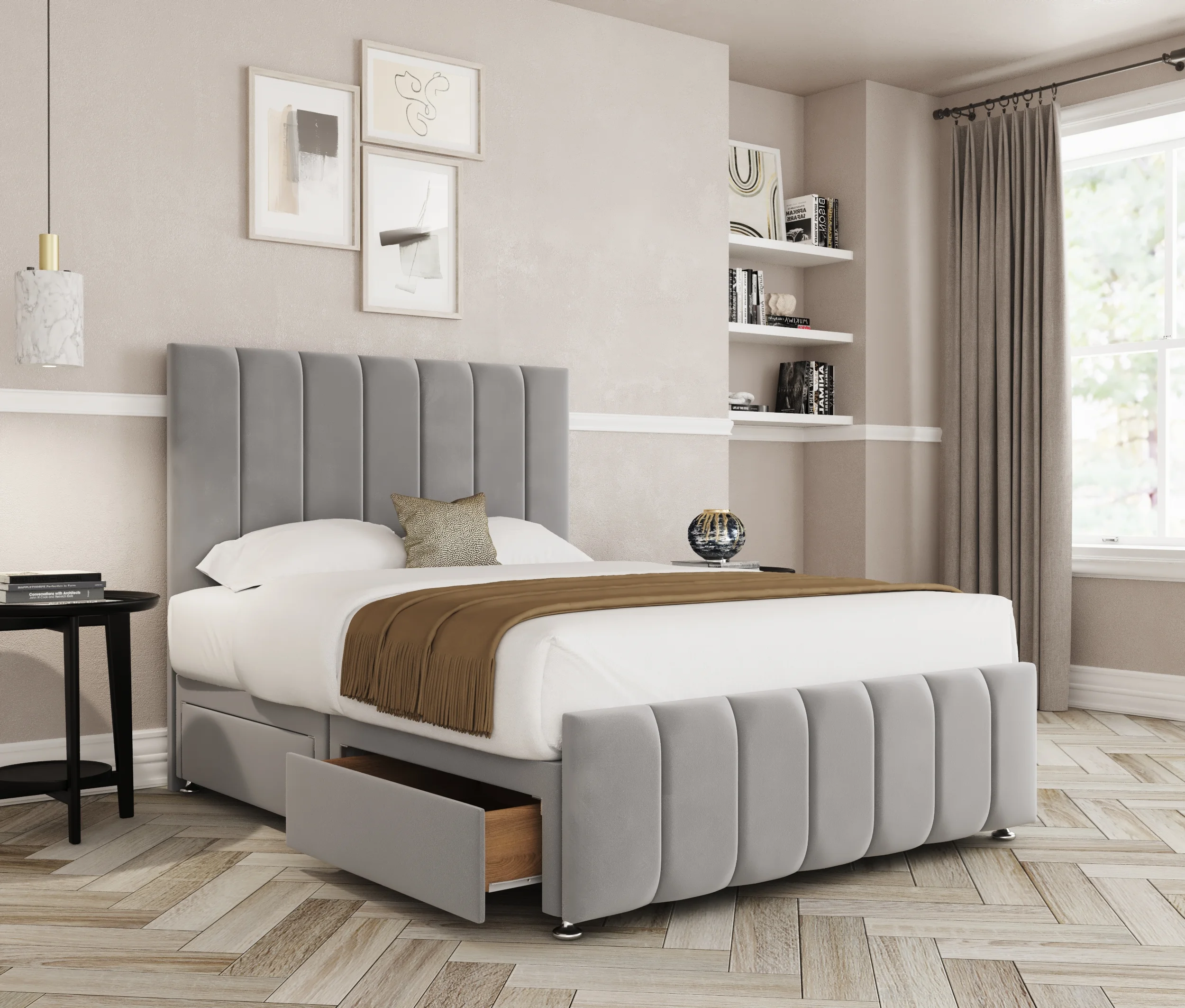 a bed with a storage drawer