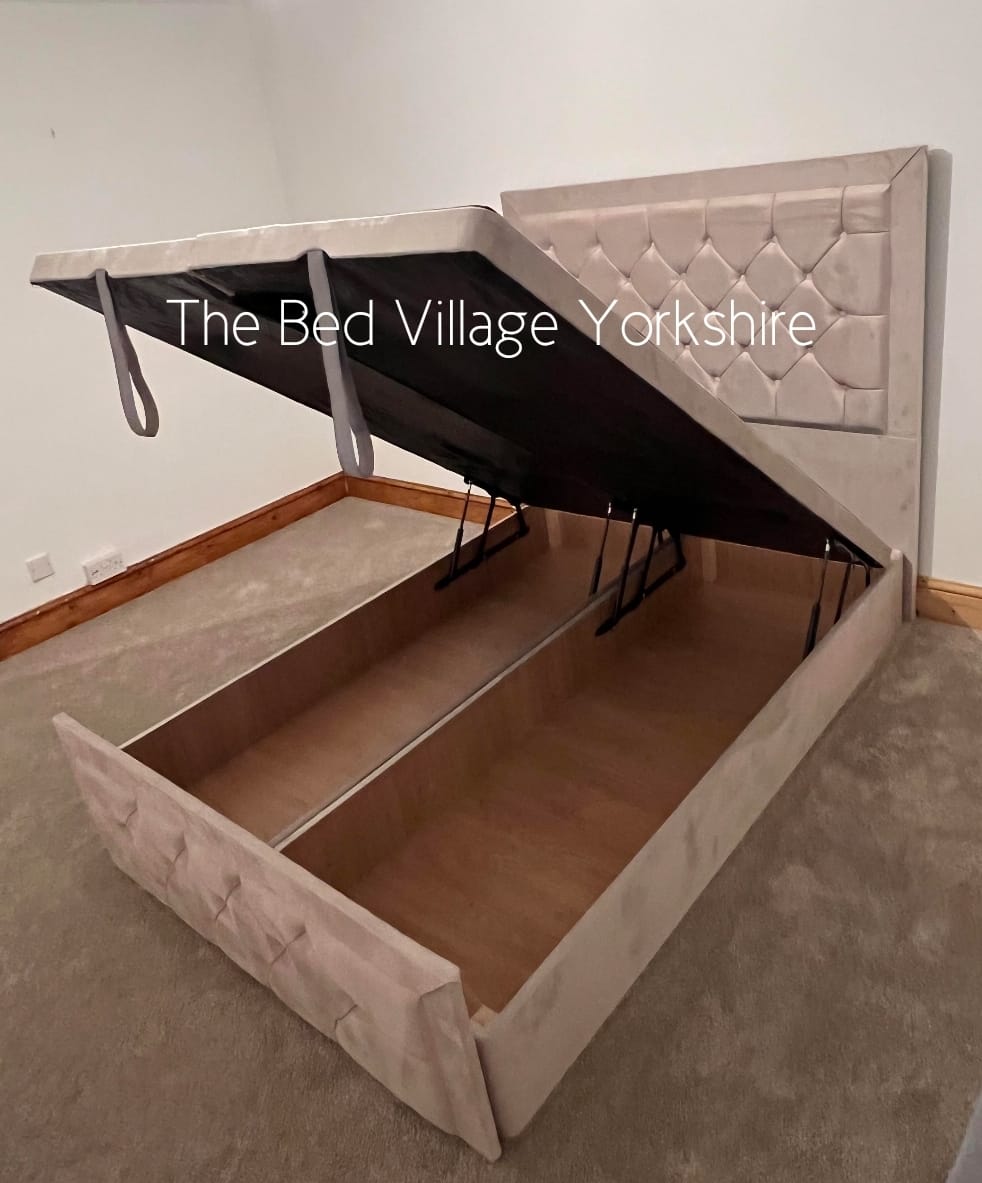 a bed with a bed frame