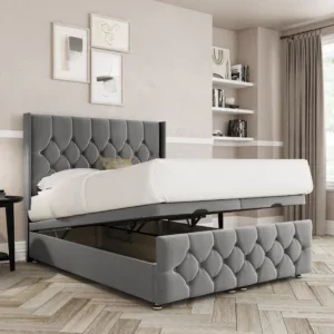 a bed with a bed frame