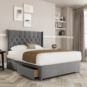 a bed with a storage drawer