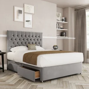 a bed with a storage drawer