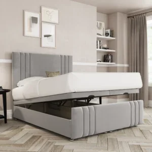 a bed with a bed frame