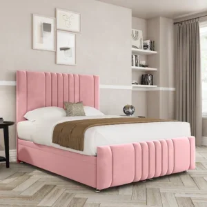 a pink bed in a room