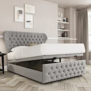 a bed with a bed frame