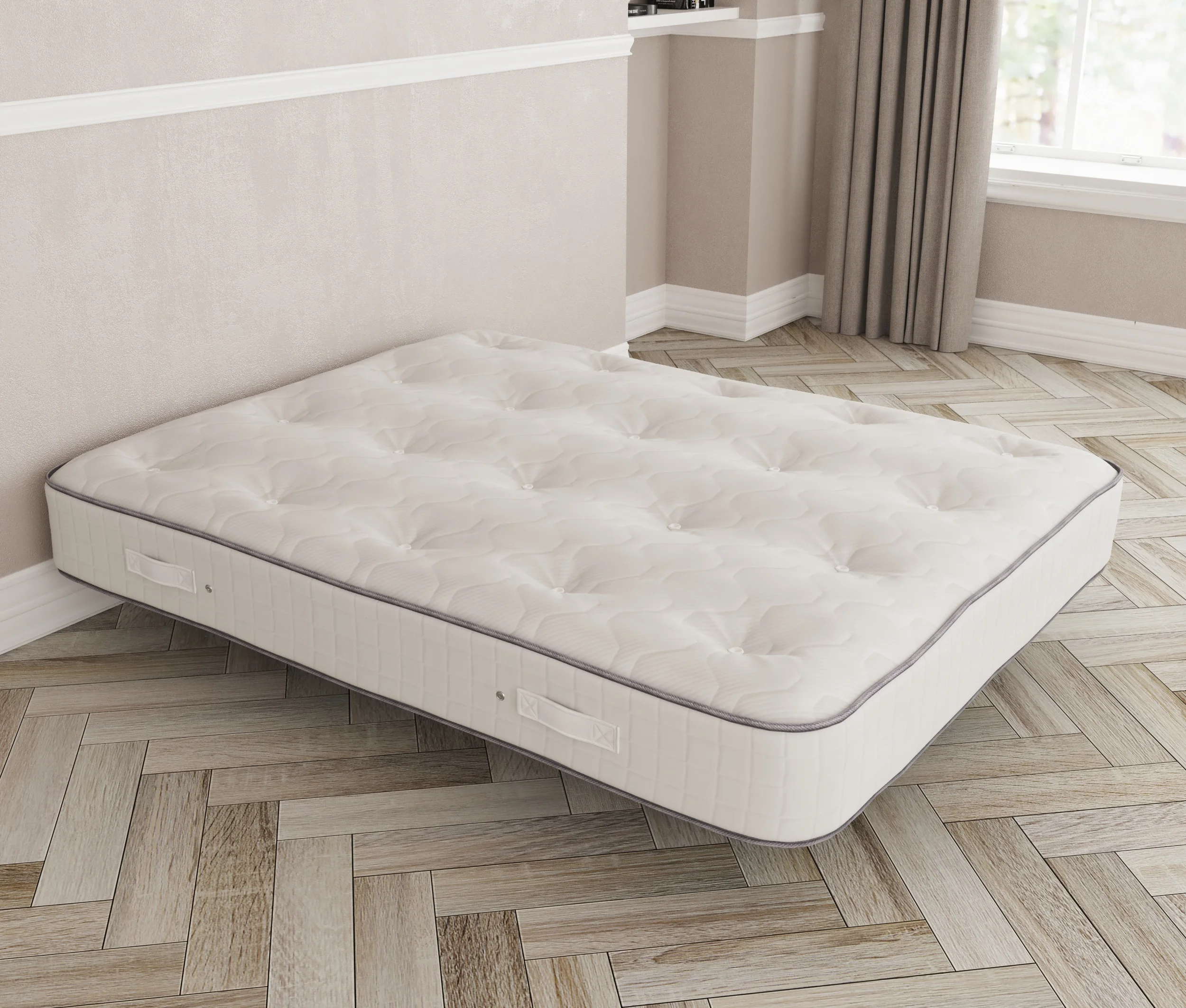 a mattress in a room